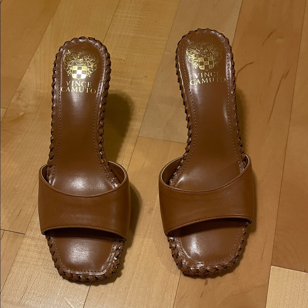 Vince Camuto Brown Leather Slide Mules